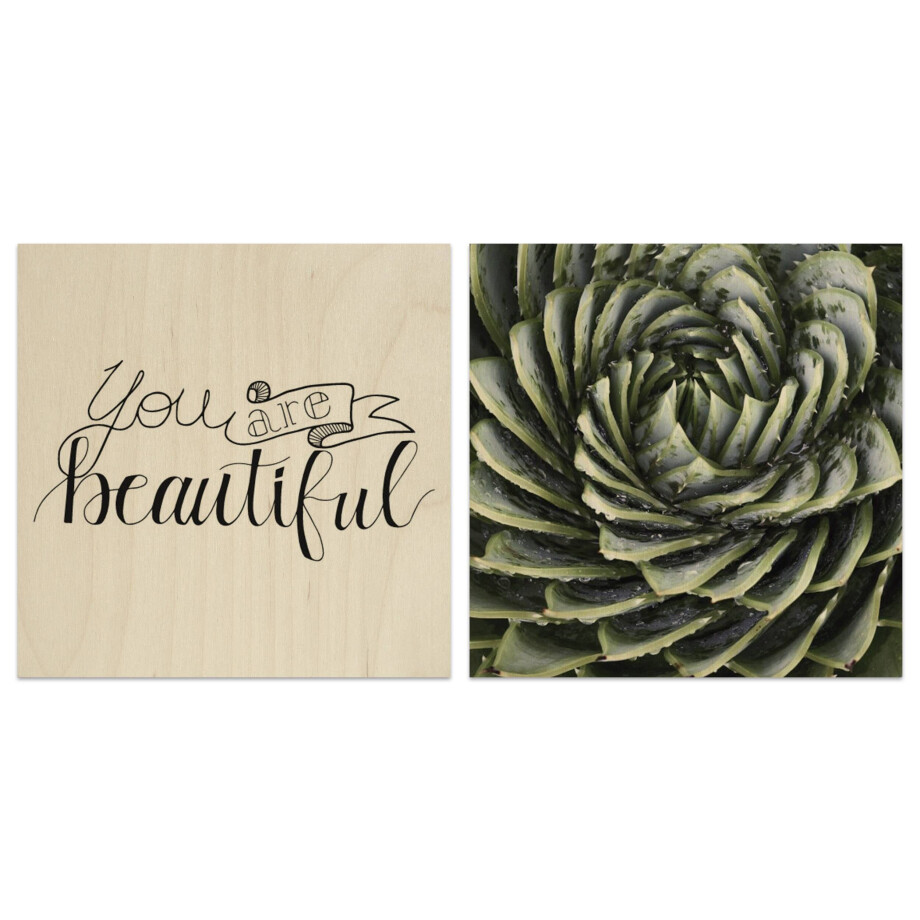 Set van 2 houtprints Beautiful en Succulent | Orangewallz afbeelding 1