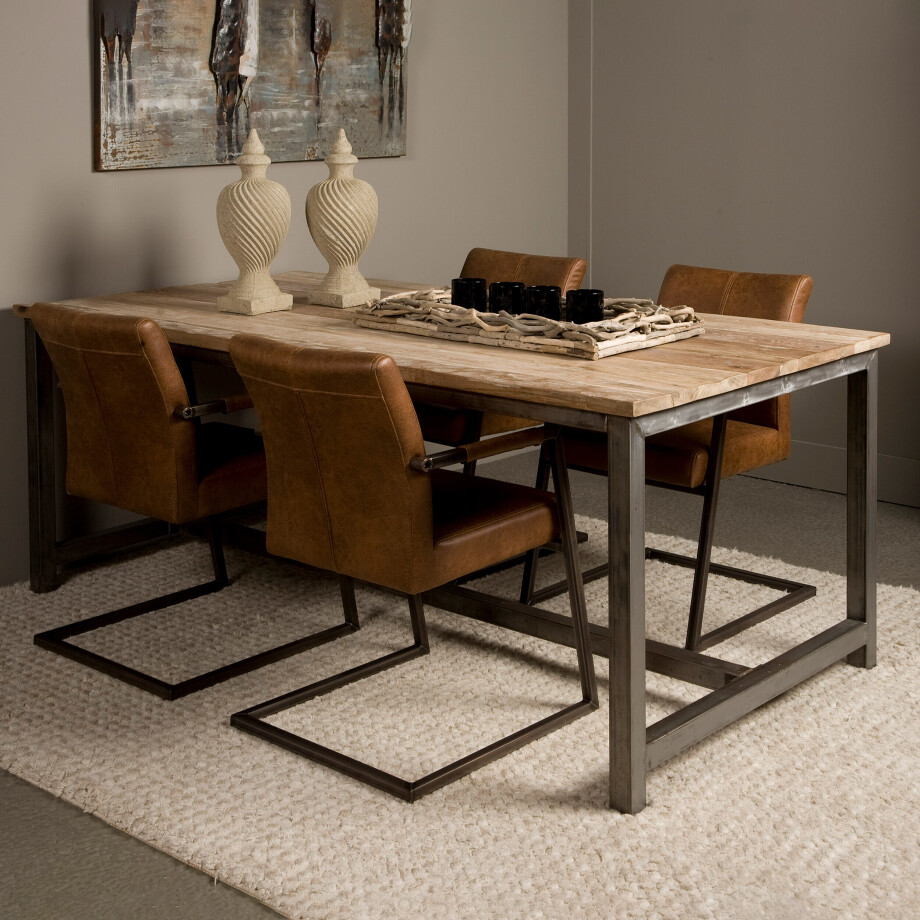 Tower Living Industriële Eettafel 'Venetië' Teak, maat 160 x 90cm afbeelding 