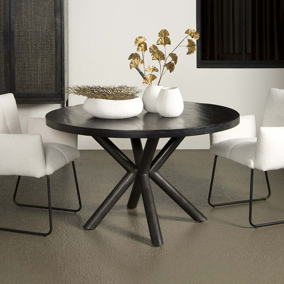 Sohome Ronde Eettafel 'Joshua' Mangohout, ø130cm, kleur Zwart Sohome Ronde Eettafel 'Joshua' Mangohout, ø130cm, kleur Zwart afbeelding 1