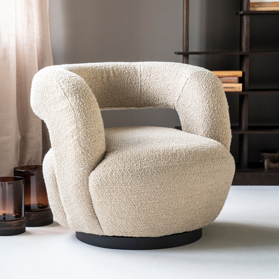 Eleonora Draaifauteuil 'Sharon' Bouclé, kleur Zand afbeelding 1
