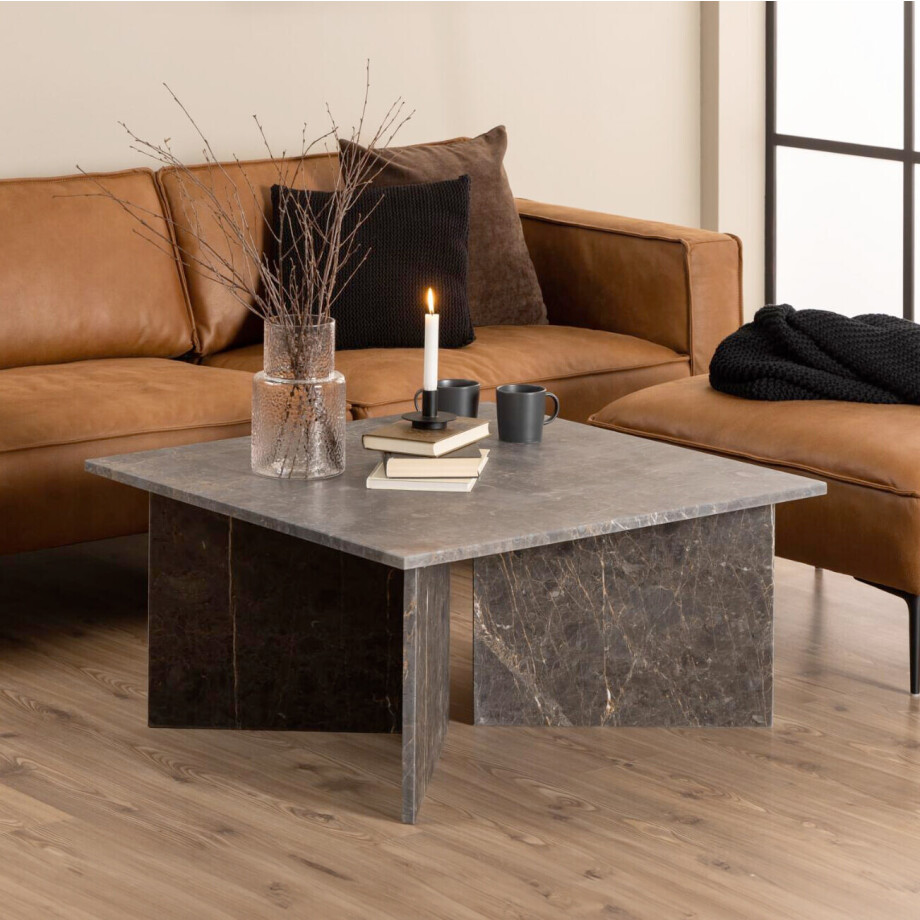 Bendt Vierkante Salontafel 'Shaunika' Marmer, 90 x 90cm, kleur marron bruin afbeelding 1