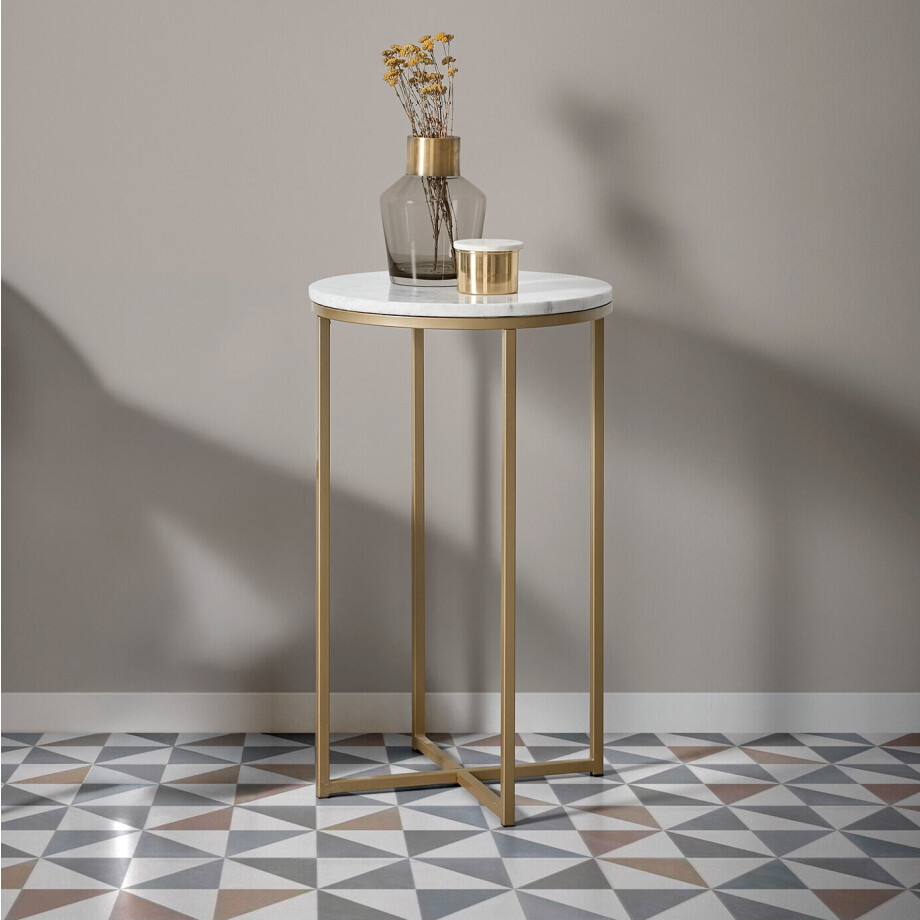 Kave Home Ronde Bijzettafel 'Sheffield' Wit marmer / goud, Ø43cm Kave Home Ronde Bijzettafel 'Sheffield' Wit marmer / goud, Ø43cm afbeelding 1