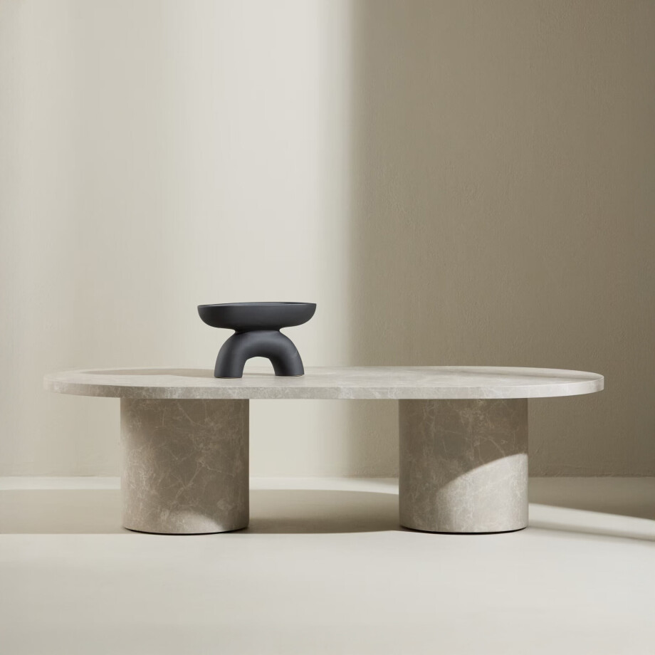 Nohr Ovale Salontafel 'Shundrika' MDF Marmerlook, 120 x 60cm, kleur Grijs afbeelding 1