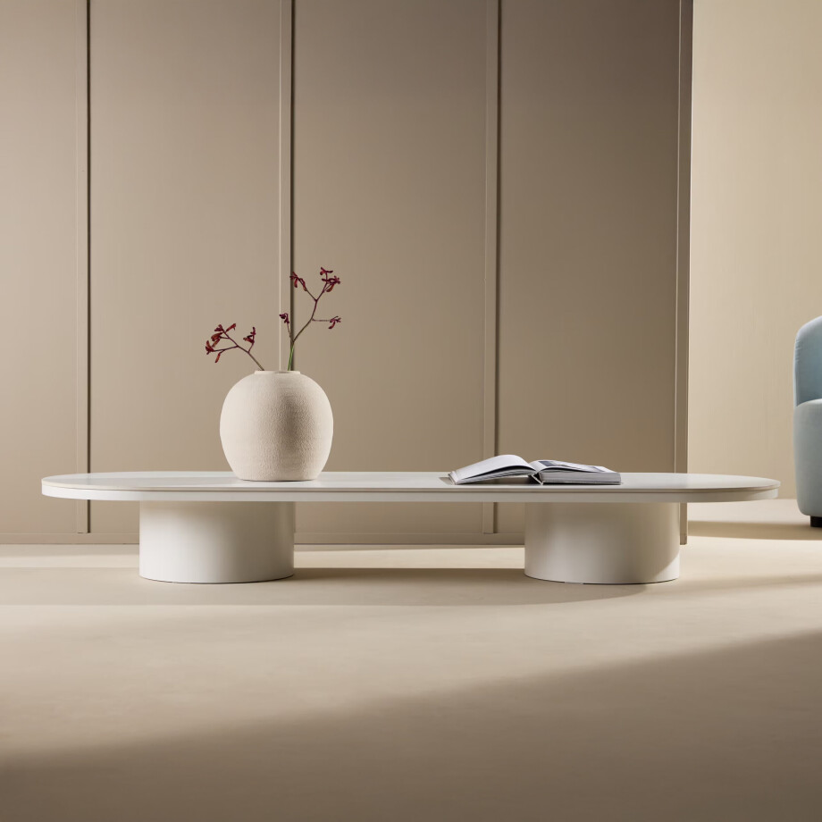 Nohr Ovale Salontafel 'Shundrika' MDF Steenlook, 190 x 60cm, kleur Grijs afbeelding 1