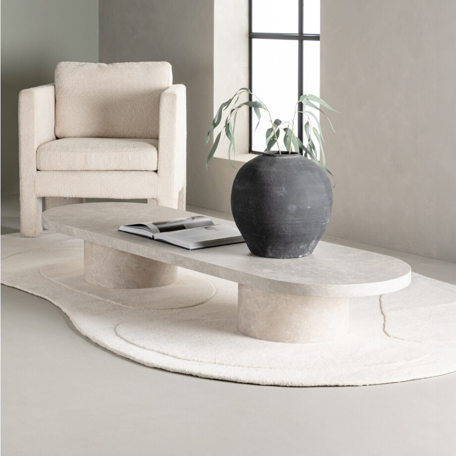 Nohr Ovale Salontafel 'Shundrika' 190 x 60cm, MDF Marmerlook, kleur Grijs afbeelding 1