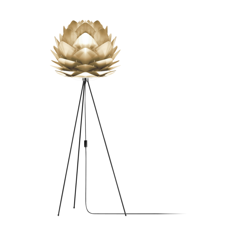 Silvia Medium vloerlamp brushed brass - met tripod zwart - Ø 50 cm afbeelding 