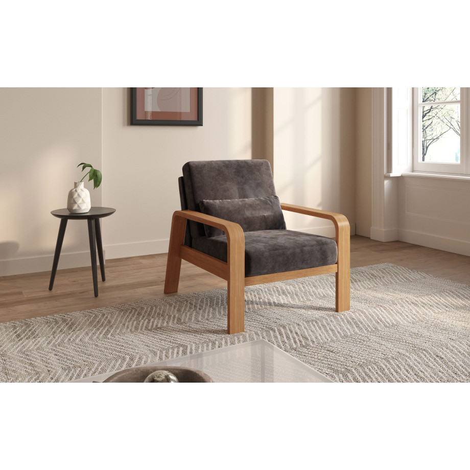 sit&more Fauteuil Kolding Armleuningen van eikenkleurig beukenhout, verschillende bekledingen en kleuren afbeelding 1