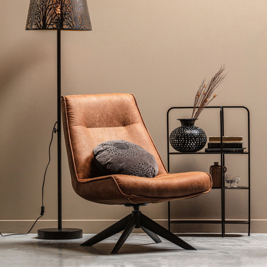 WOOOD Draaifauteuil 'Skyler' PU, kleur Cognac afbeelding 1