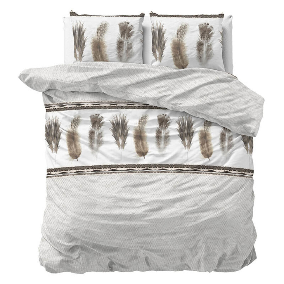 Dekbedovertrek Feathers - Lits-Jumeaux (240x220 Cm) - Grijs Polyester-katoen - Tekst - Sleeptime Elegance - Dekbed-Discounter.nl afbeelding 1