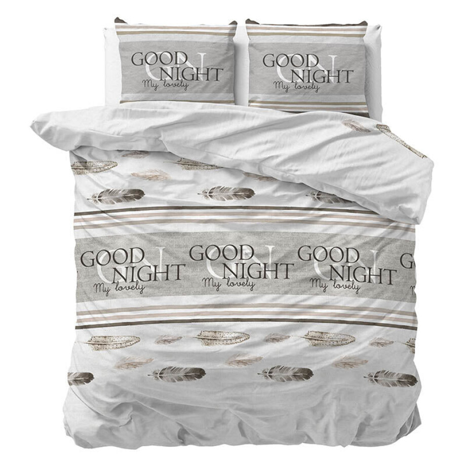 2e -50% | Dekbedovertrek Good Night - Tweepersoons (200x200 Cm) - Wit Polyester-katoen - Tekst - Sleeptime Elegance - Dekbed-Discounter.nl afbeelding 1