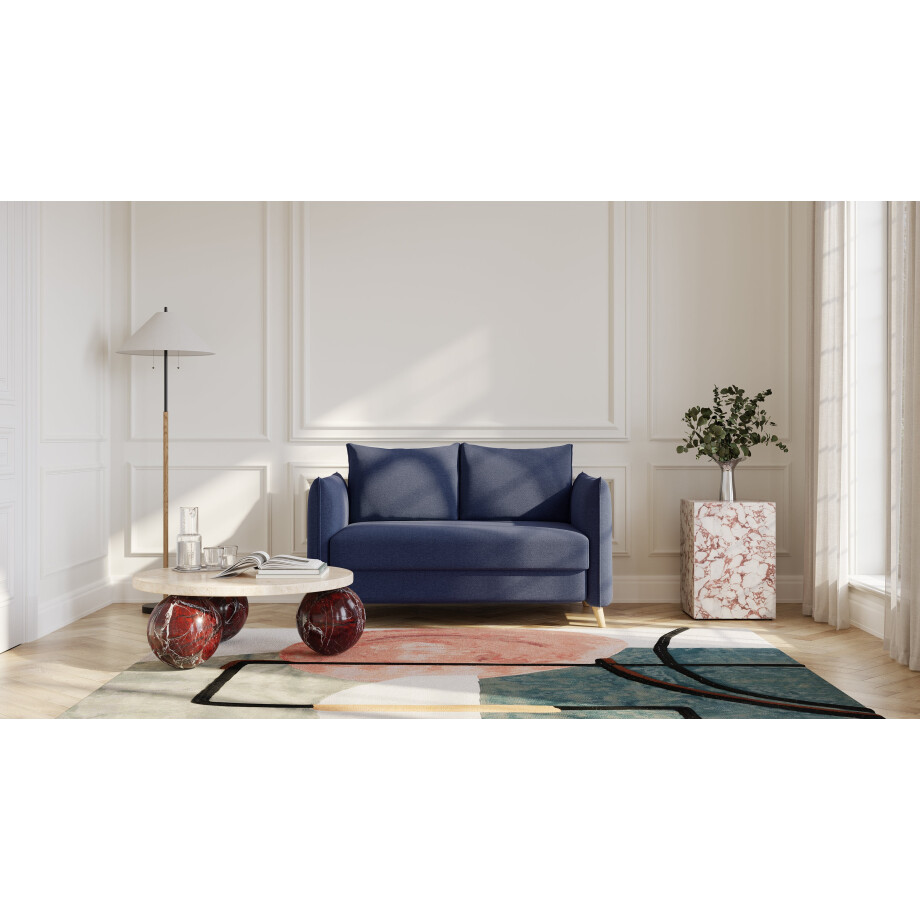BRUNO slaapbank 120 cm in blauw | stabiel massief hout & boxspringcomfort BRUNO slaapbank 120 cm in blauw | stabiel massief hout & boxspringcomfort afbeelding 1