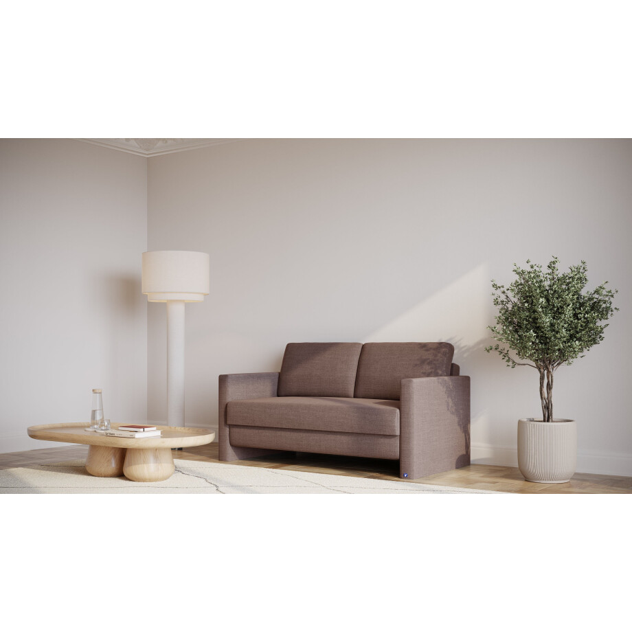 BRUNO slaapbank 140 cm in bruin | stabiel massief hout & boxspringcomfort BRUNO slaapbank 140 cm in bruin | stabiel massief hout & boxspringcomfort afbeelding 1