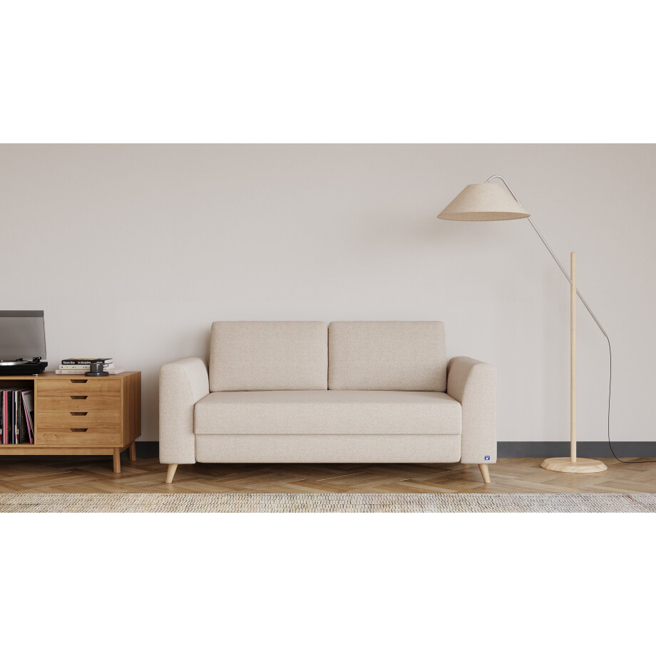 BRUNO slaapbank 140 cm in Aurora Soft Beige | stabiel massief hout & boxspringcomfort BRUNO slaapbank 140 cm in Aurora Soft Beige | stabiel massief hout & boxspringcomfort afbeelding 1
