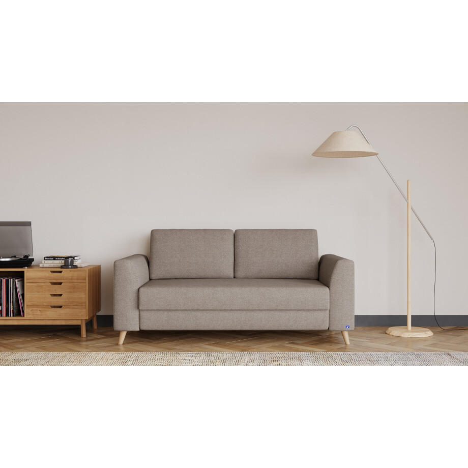 BRUNO slaapbank 140 cm in Aurora Taupe grijsbeige | stabiel massief hout & boxspringcomfort afbeelding 1