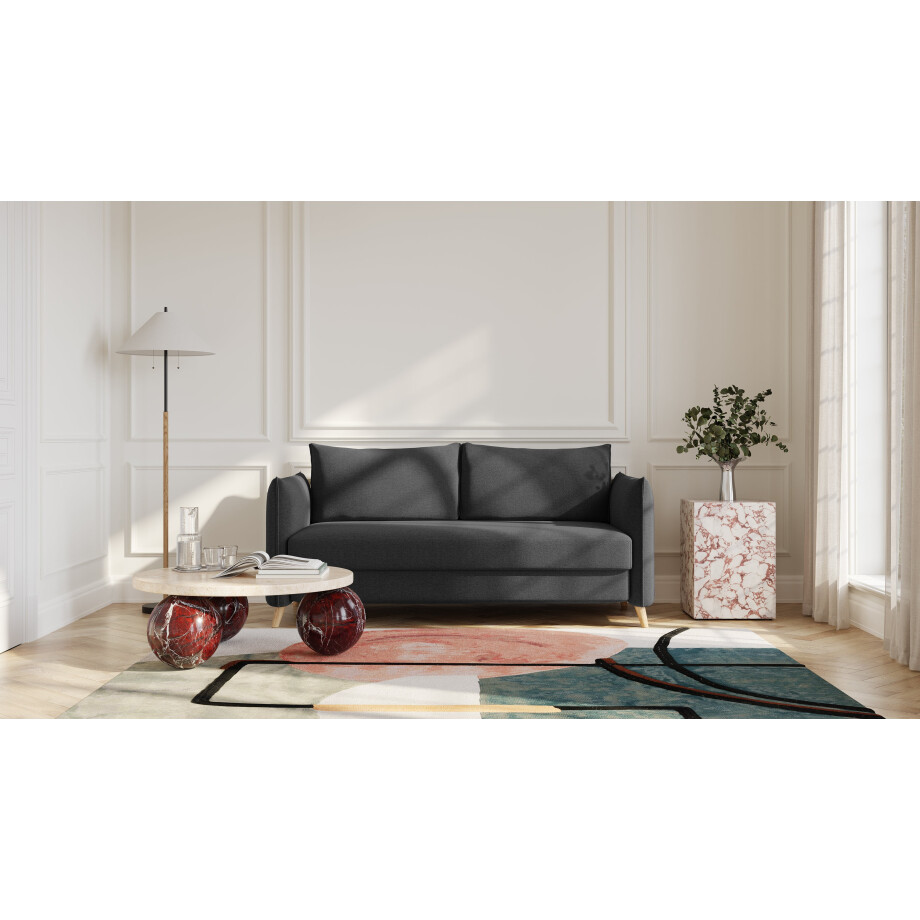 BRUNO slaapbank 160 cm in zwart / antraciet | stabiel massief hout & boxspringcomfort BRUNO slaapbank 160 cm in zwart / antraciet | stabiel massief hout & boxspringcomfort afbeelding 1