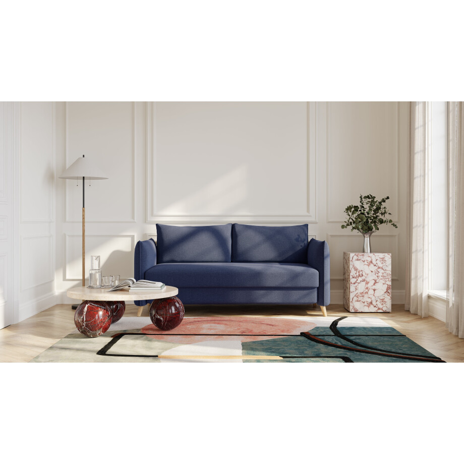 BRUNO slaapbank 160 cm in blauw | stabiel massief hout & boxspringcomfort BRUNO slaapbank 160 cm in blauw | stabiel massief hout & boxspringcomfort afbeelding 1