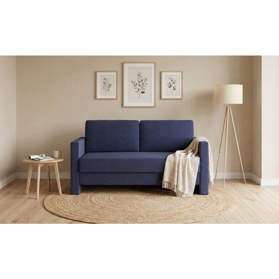BRUNO slaapbank 160 cm in blauw | stabiel massief hout & boxspringcomfort BRUNO slaapbank 160 cm in blauw | stabiel massief hout & boxspringcomfort afbeelding 1