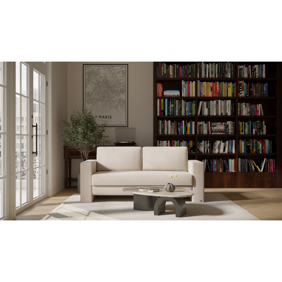 BRUNO slaapbank 160 cm in crème ecru beige | stabiel massief hout & boxspringcomfort afbeelding 1