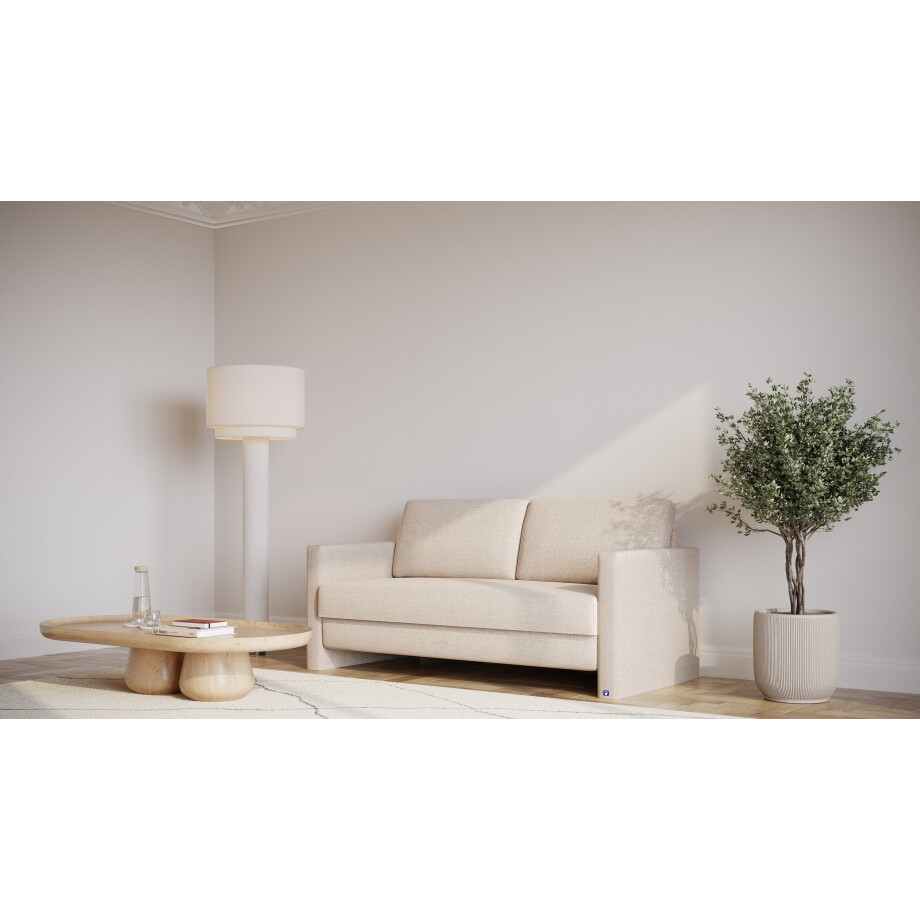 BRUNO slaapbank 160 cm in crème ecru beige | stabiel massief hout & boxspringcomfort afbeelding 1