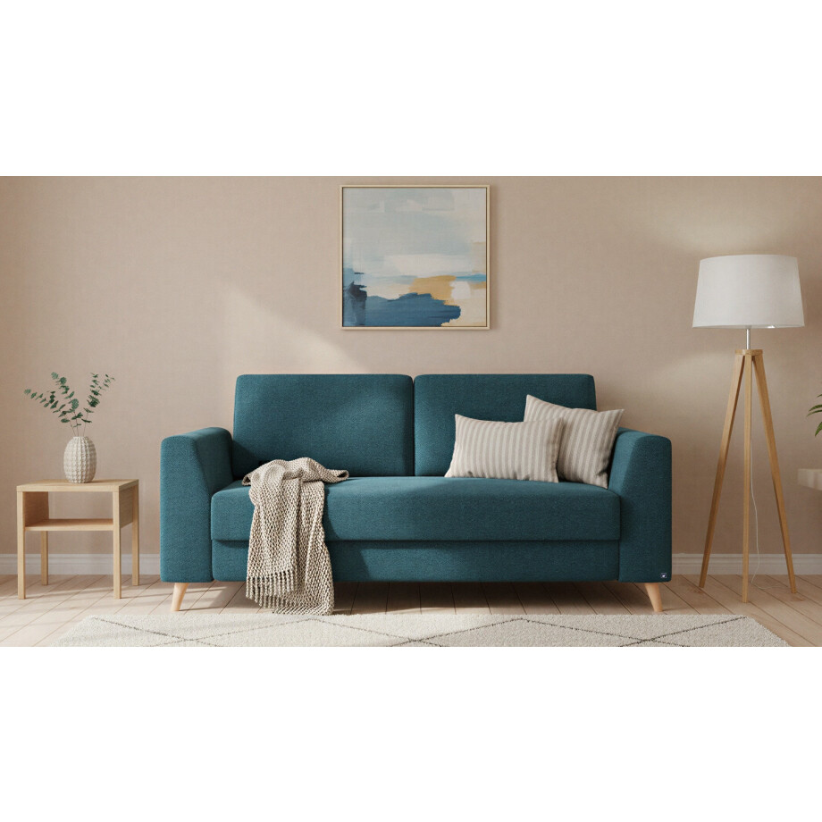 BRUNO slaapbank 160 cm in Petrol / turquoise | stabiel massief hout & boxspringcomfort afbeelding 1