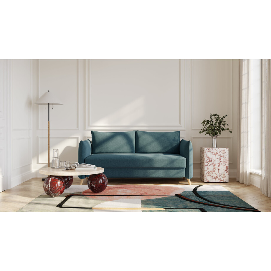 BRUNO slaapbank 160 cm in Petrol / turquoise | stabiel massief hout & boxspringcomfort afbeelding 1