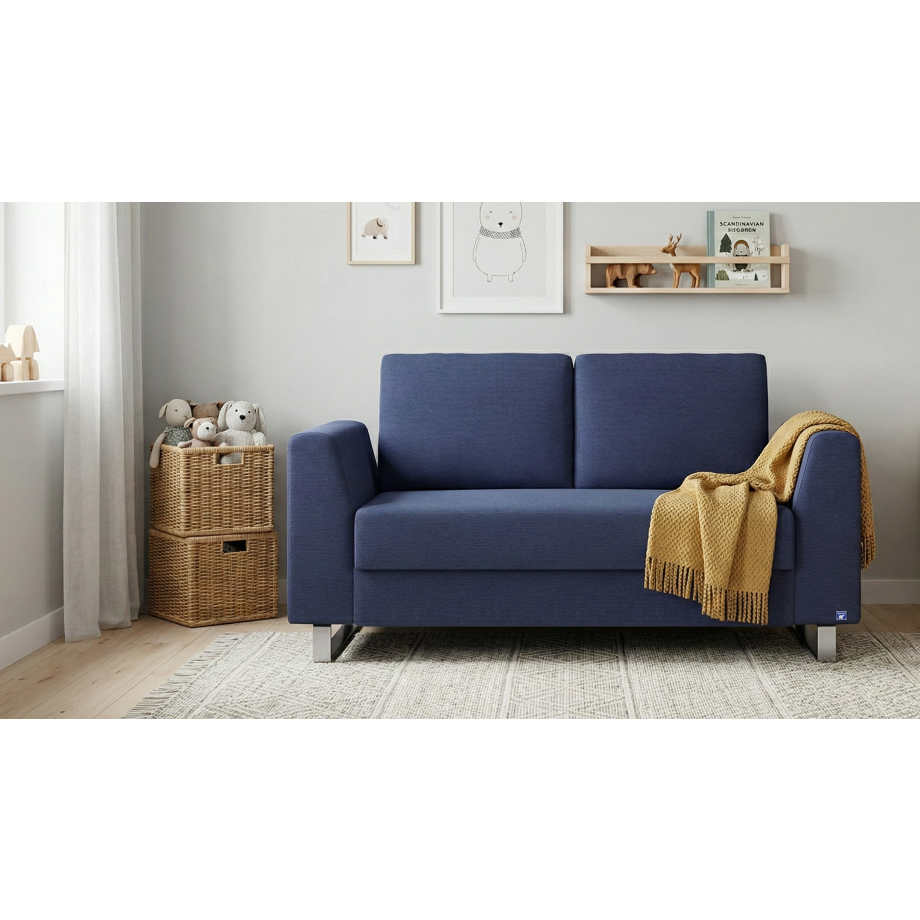 BRUNO slaapbank 120 cm in blauw | stabiel massief hout & boxspringcomfort afbeelding 1