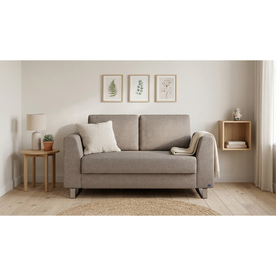 BRUNO slaapbank 120 cm in Aurora Taupe grijsbeige | stabiel massief hout & boxspringcomfort BRUNO slaapbank 120 cm in Aurora Taupe grijsbeige | stabiel massief hout & boxspringcomfort afbeelding 1