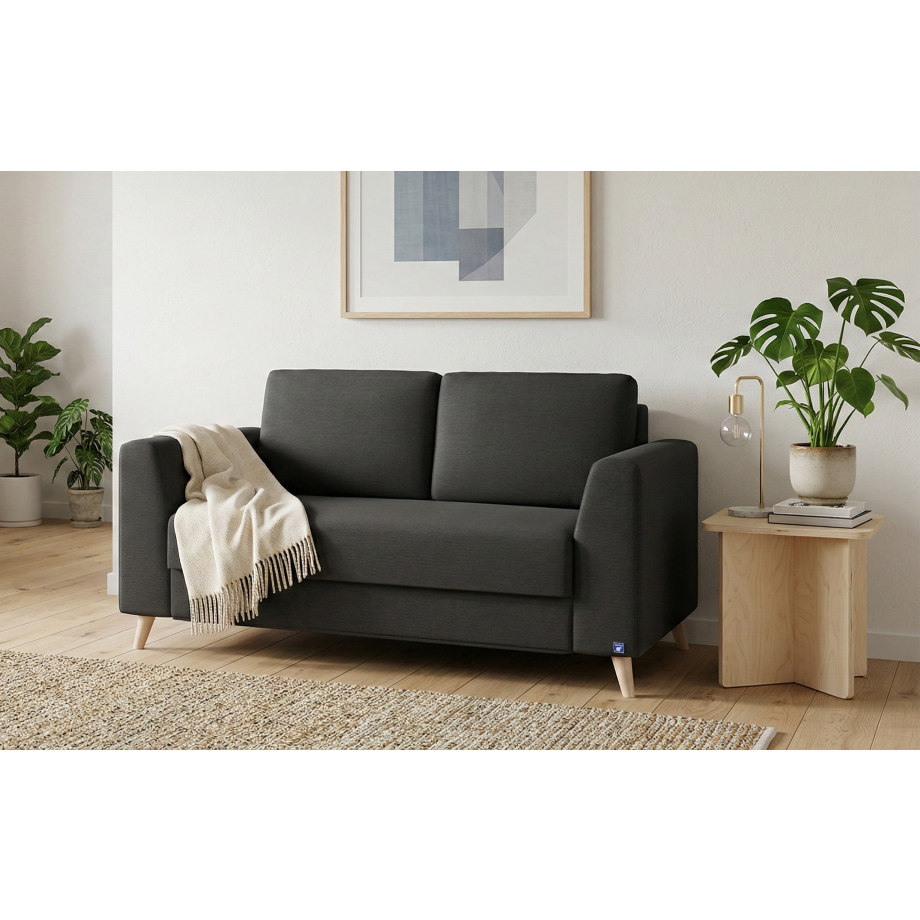 BRUNO slaapbank 120 cm in zwart / antraciet | stabiel massief hout & boxspringcomfort afbeelding 1