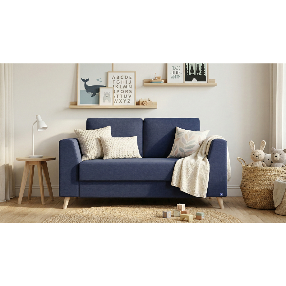 BRUNO slaapbank 120 cm in blauw | stabiel massief hout & boxspringcomfort afbeelding 1