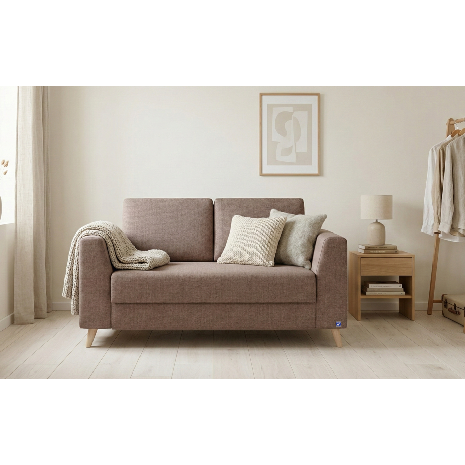 BRUNO slaapbank 120 cm in bruin | stabiel massief hout & boxspringcomfort BRUNO slaapbank 120 cm in bruin | stabiel massief hout & boxspringcomfort afbeelding 1