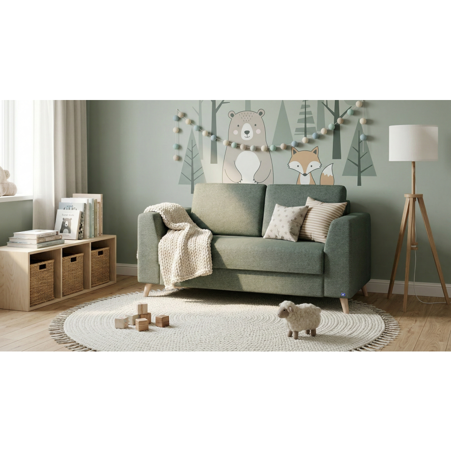 BRUNO slaapbank 120 cm in Aurora forest groen | stabiel massief hout & boxspringcomfort BRUNO slaapbank 120 cm in Aurora forest groen | stabiel massief hout & boxspringcomfort afbeelding 1