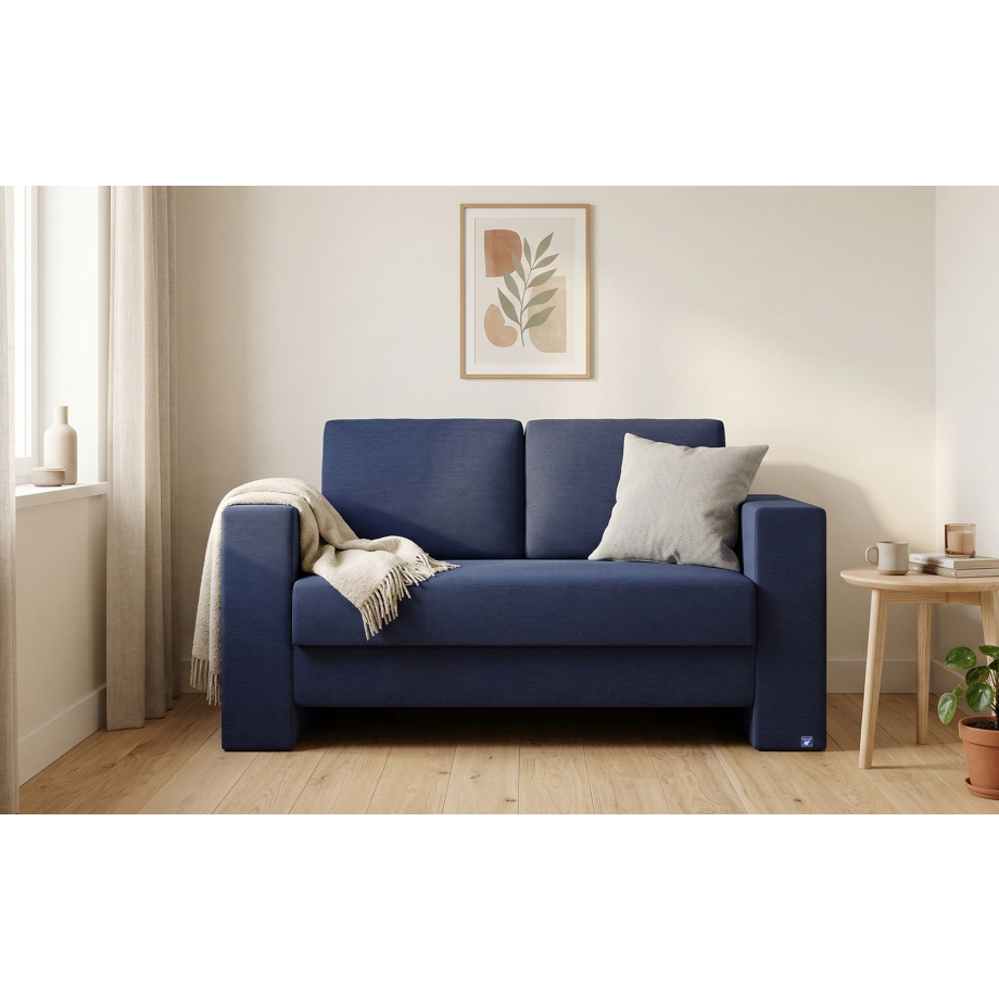BRUNO slaapbank 120 cm in blauw | stabiel massief hout & boxspringcomfort BRUNO slaapbank 120 cm in blauw | stabiel massief hout & boxspringcomfort afbeelding 1