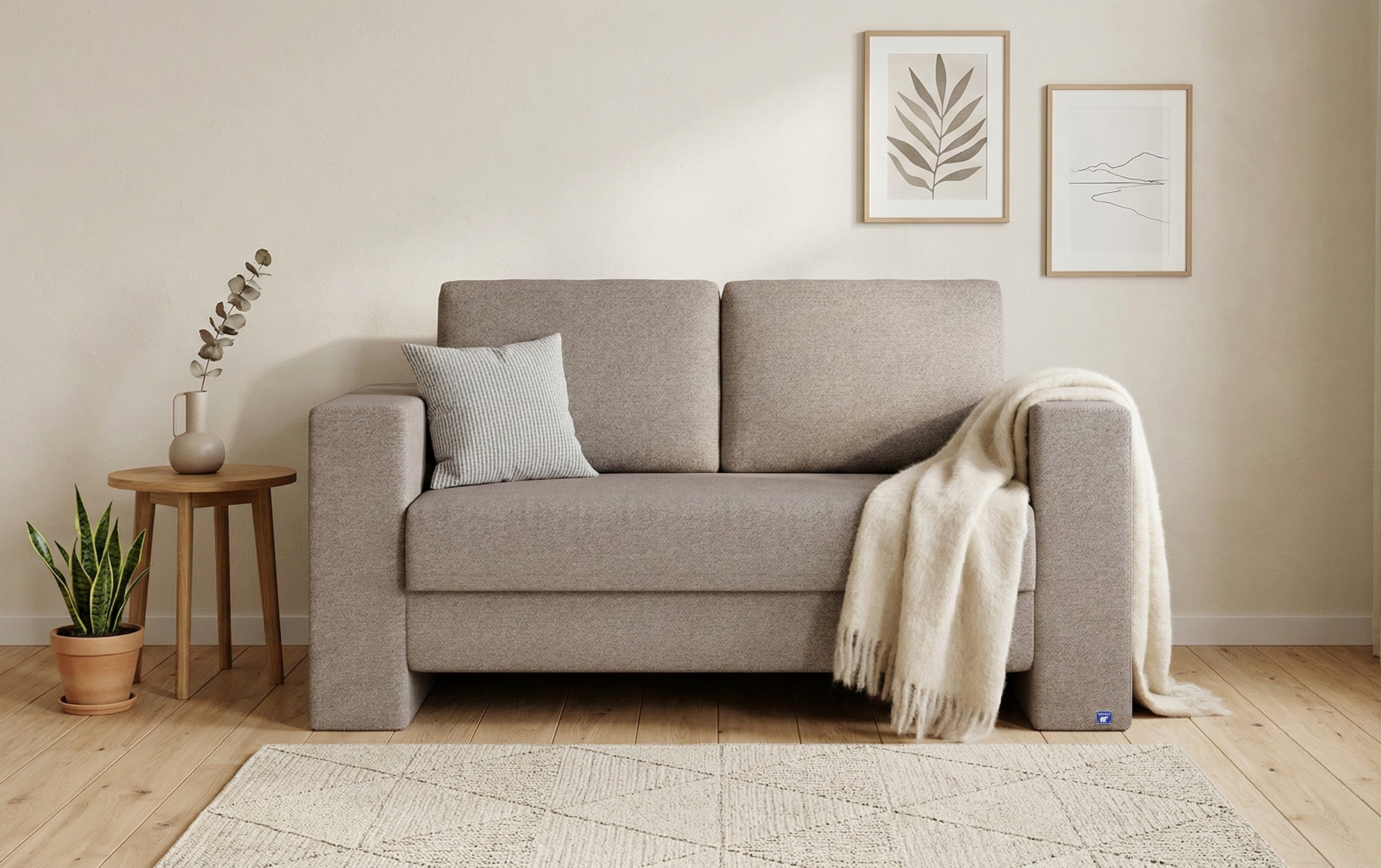 BRUNO slaapbank 120 cm in Aurora Taupe grijsbeige | stabiel massief hout & boxspringcomfort BRUNO slaapbank 120 cm in Aurora Taupe grijsbeige | stabiel massief hout & boxspringcomfort afbeelding 1