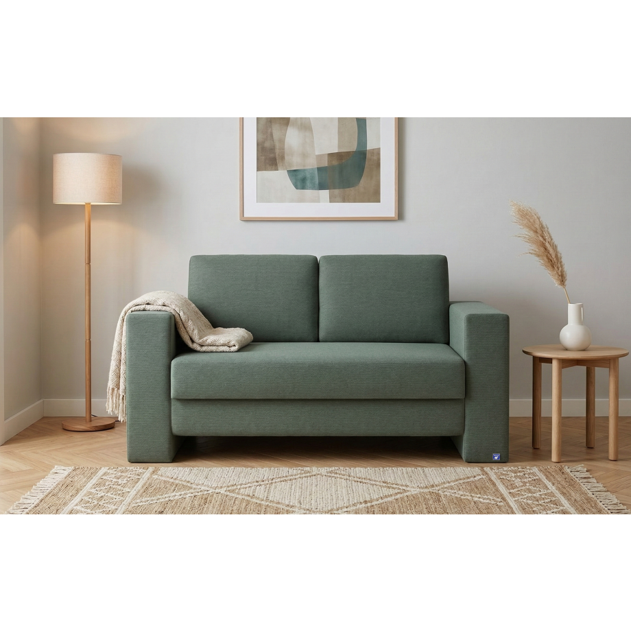 BRUNO slaapbank 120 cm in blauw | stabiel massief hout & boxspringcomfort BRUNO slaapbank 120 cm in blauw | stabiel massief hout & boxspringcomfort afbeelding 1