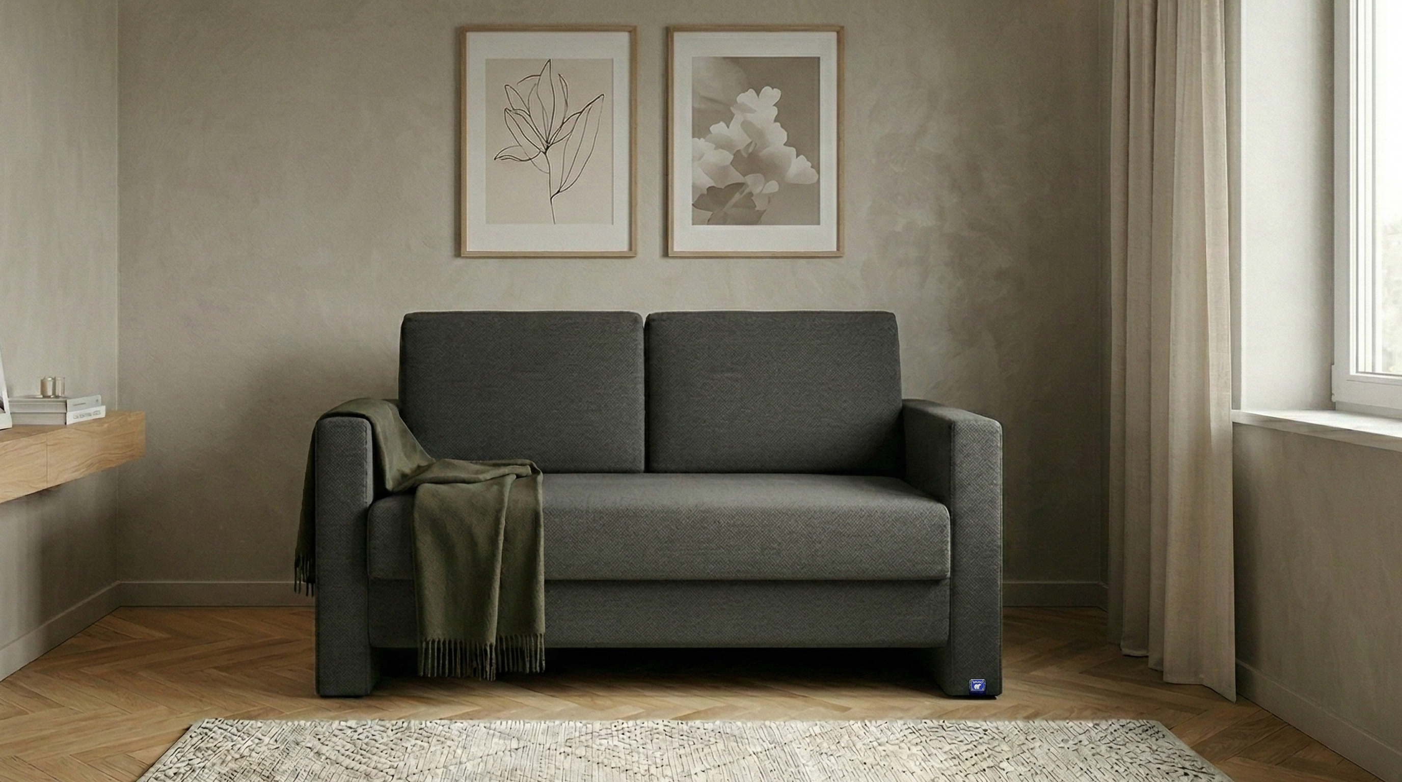 BRUNO slaapbank 120 cm in zwart / antraciet | stabiel massief hout & boxspringcomfort afbeelding 1