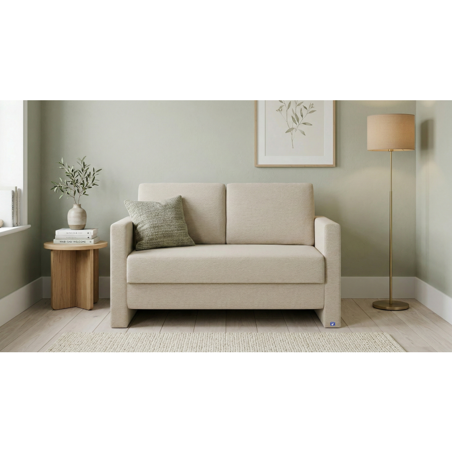 BRUNO slaapbank 120 cm in beige | stabiel massief hout & boxspringcomfort afbeelding 1