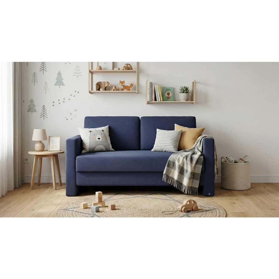 BRUNO slaapbank 120 cm in blauw | stabiel massief hout & boxspringcomfort afbeelding 1