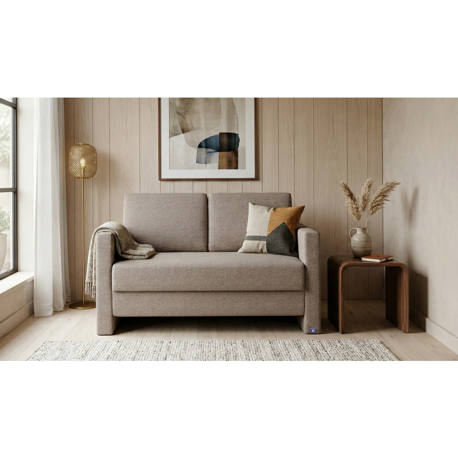 BRUNO slaapbank 120 cm in Aurora Taupe grijsbeige | stabiel massief hout & boxspringcomfort BRUNO slaapbank 120 cm in Aurora Taupe grijsbeige | stabiel massief hout & boxspringcomfort afbeelding 1