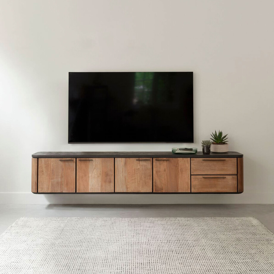 DTP Home Hangend TV-meubel 'Soho' Teakhout en betonlook, 230cm afbeelding 