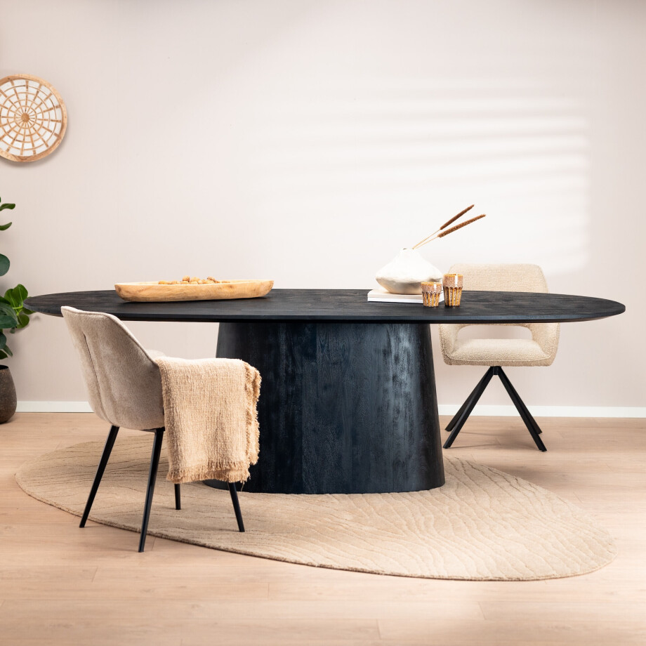 Eleonora Eettafel 'Aron' Deens Ovaal, Mangohout, kleur Zwart, 300 x 110cm afbeelding 1