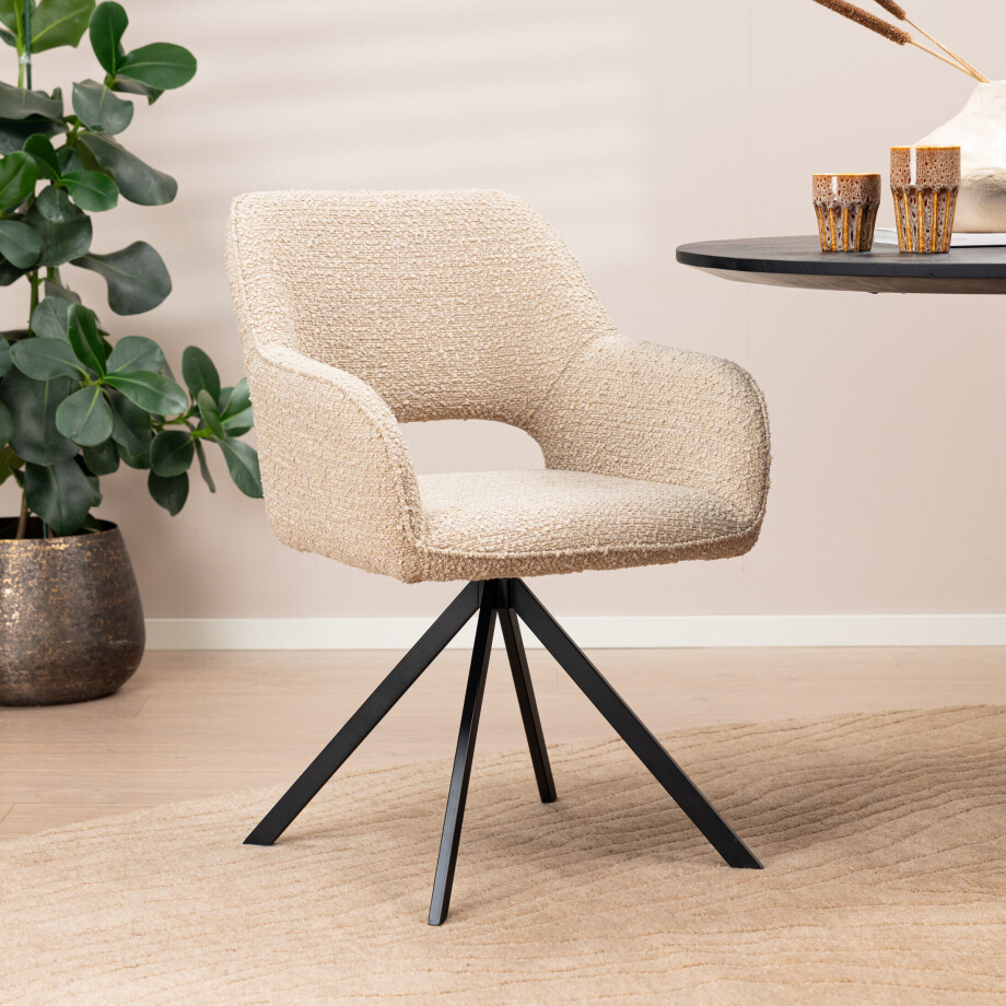 Eleonora Draaibare Eetkamerstoel 'Fabio' Bouclé, kleur Zand Eleonora Draaibare Eetkamerstoel 'Fabio' Bouclé, kleur Zand afbeelding 1