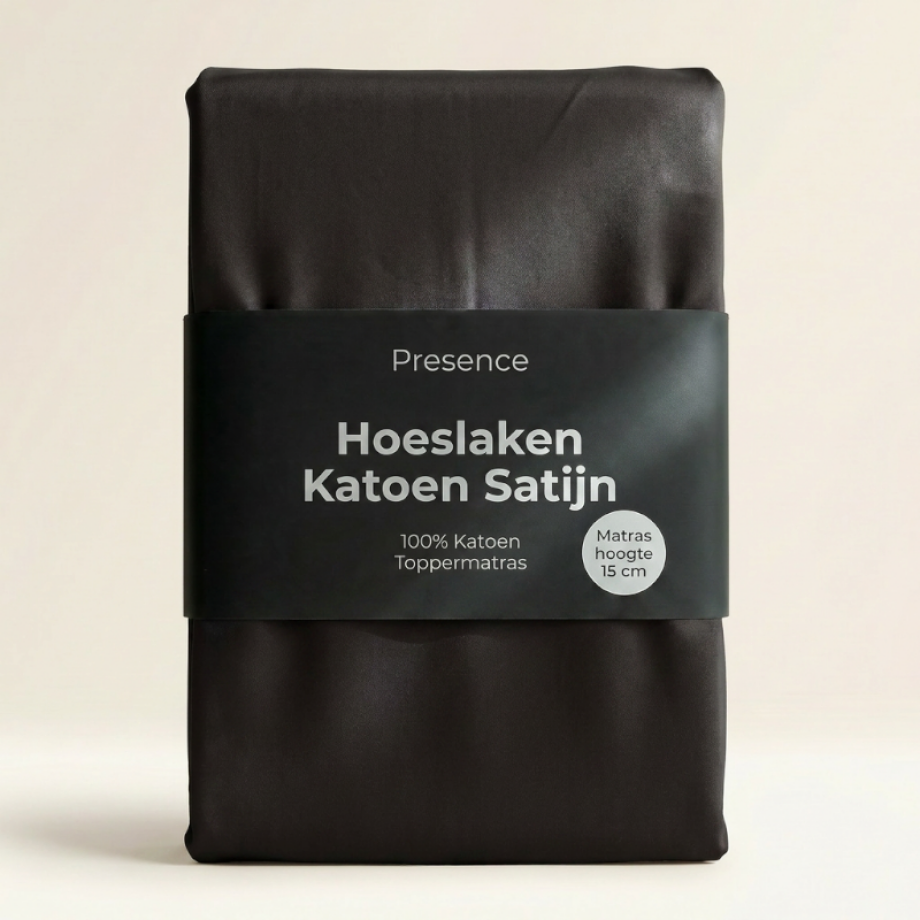 Splittopper Hoeslaken - Katoen Satijn - Zwart - 180x210cm - Zwart - Presence - Dekbed-Discounter.nl afbeelding 