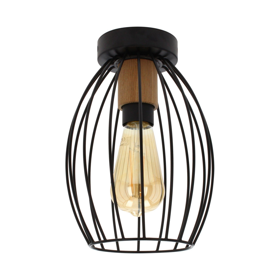 SPOT Light Plafondlamp GUNNAR Moderne kooi-look, van metaal en eikenhout afbeelding 1