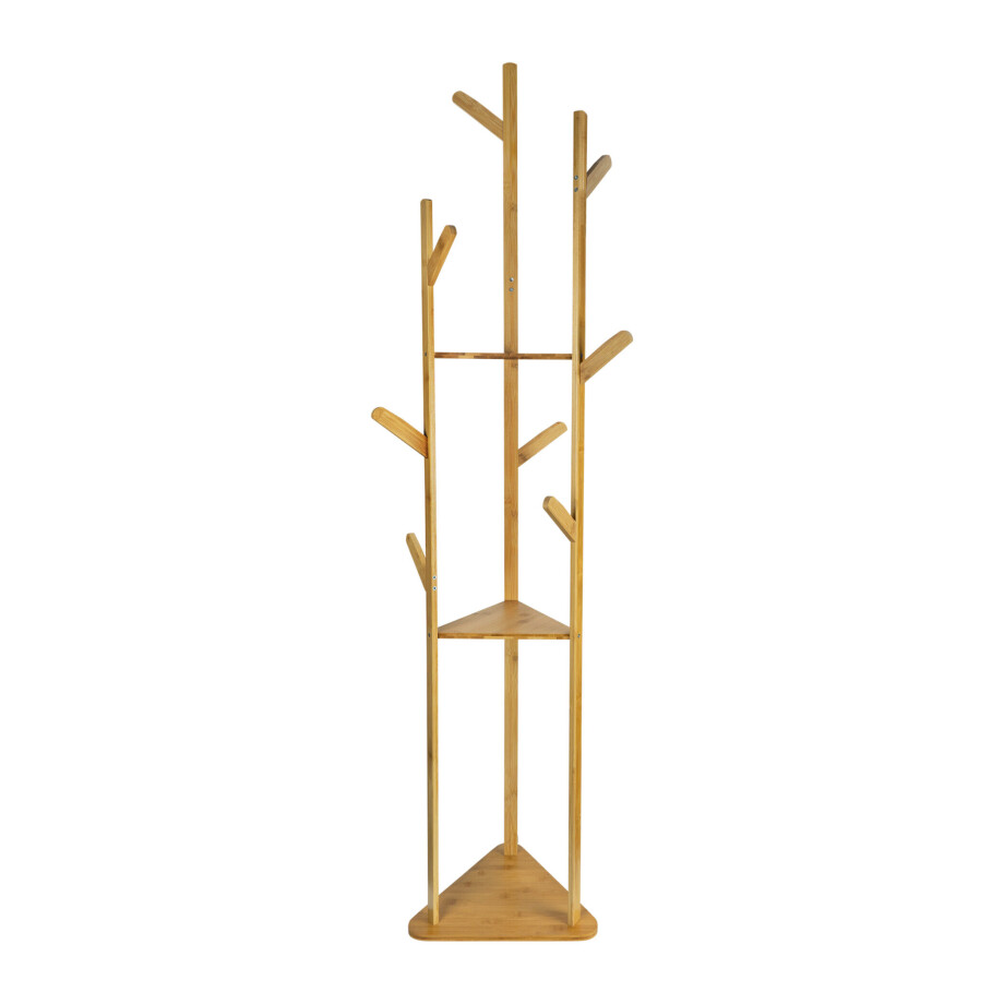 QUVIO Staande kapstok - Met 3 Legplanken - 9 haken - Hout QUVIO Staande kapstok - Met 3 Legplanken - 9 haken - Hout afbeelding 1