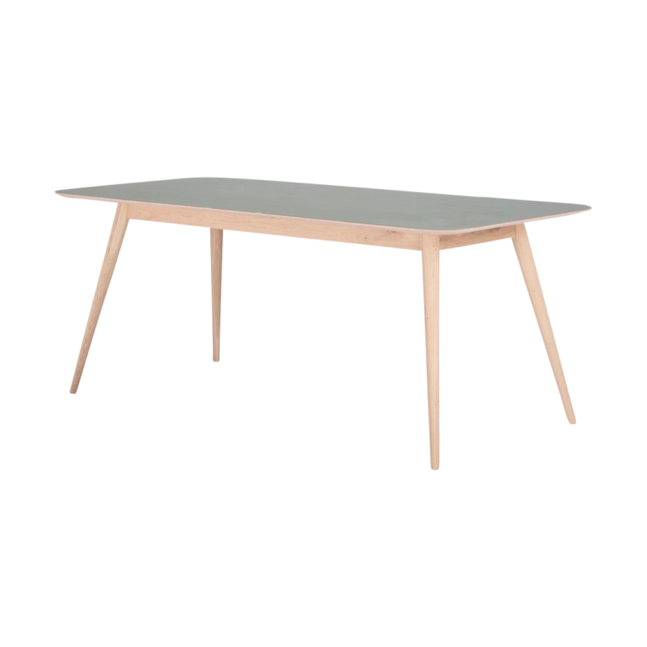 Stafa table houten eettafel whitewash - met linoleum tafelblad dark olive - 140 x 90 cm afbeelding 1