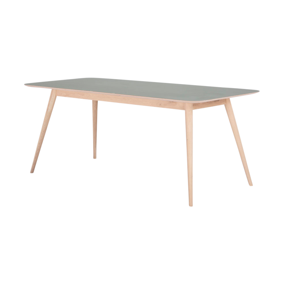 Stafa table houten eettafel whitewash - met linoleum tafelblad dark olive - 160 x 90 cm afbeelding 1