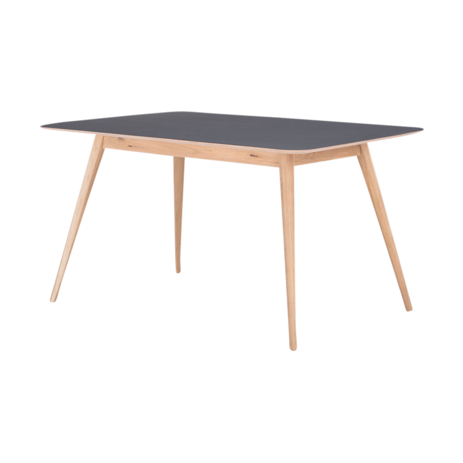 Stafa table houten eettafel whitewash - met linoleum tafelblad nero - 140 x 90 cm afbeelding 1