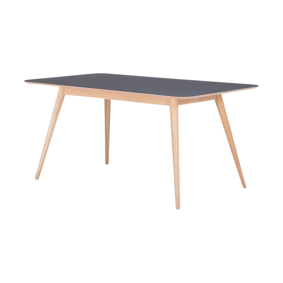 Stafa table houten eettafel whitewash - met linoleum tafelblad nero - 160 x 90 cm afbeelding 1