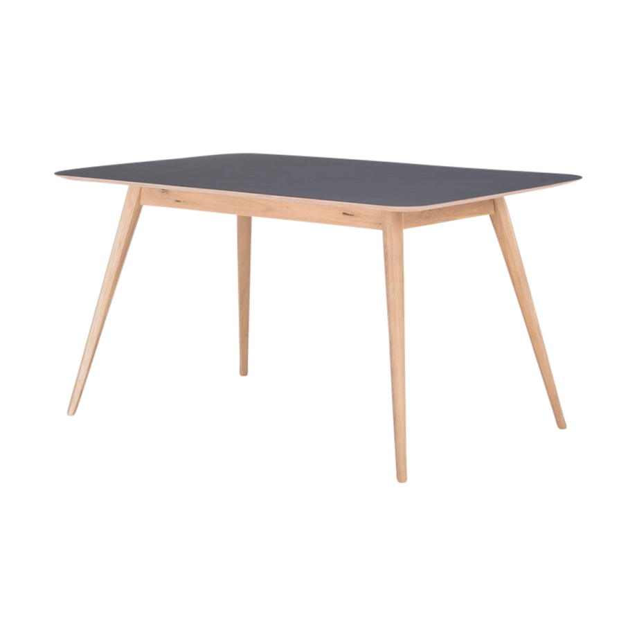 Stafa table houten eettafel whitewash - met linoleum tafelblad nero - 180 x 90 cm afbeelding 1