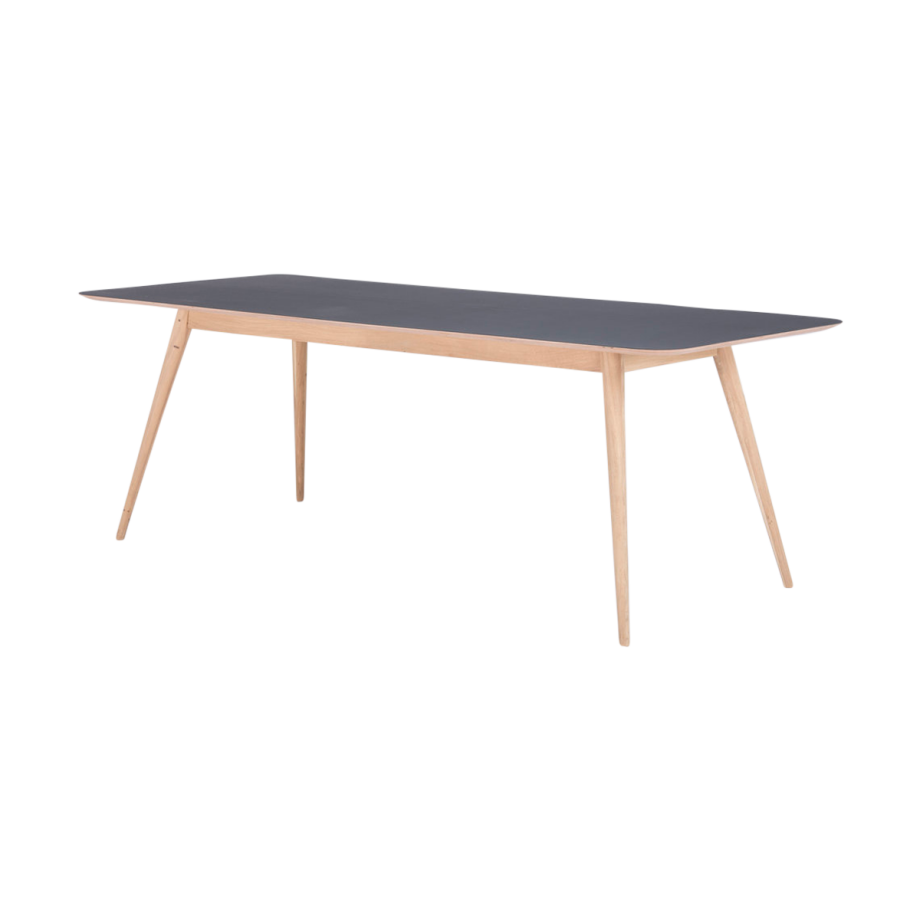 Stafa table houten eettafel whitewash - met linoleum tafelblad nero - 220 x 90 cm Stafa table houten eettafel whitewash - met linoleum tafelblad nero - 220 x 90 cm afbeelding 1
